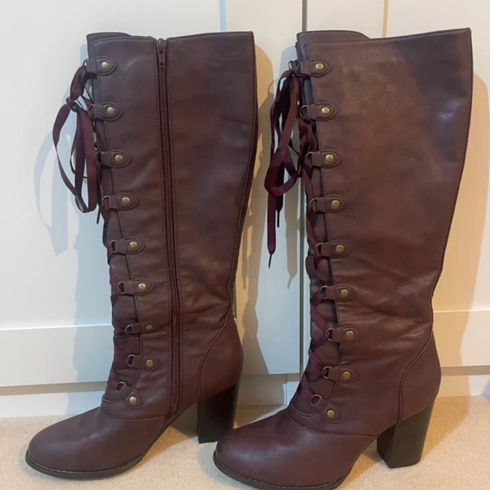 Joe Browns Burgundy Lace-Up Boots
